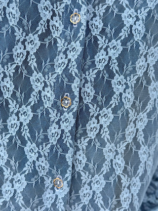 Hilary MacMillan Denim Lace Puff Sleeve Blouse