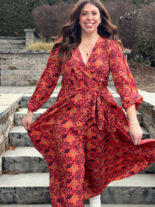 Love Not Fear Devi Wrap Dress in Red Coral Reef