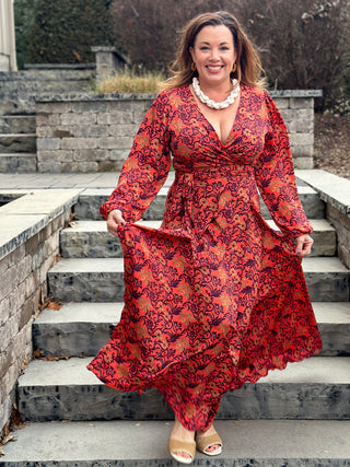 Devi Wrap Dress in Red Coral Reef