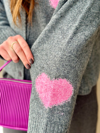 Eloise Heart Cardi in Charcoal & Pink