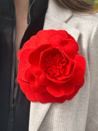 Ste. Marg Scot Large Peony Brooch in Clementine Red