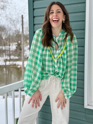 Lele de Baltzac Edith Blouse in Emerald Check