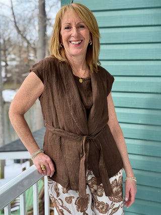 Pistache Shawl Collar Linen Vest