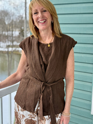 Pistache Shawl Collar Linen Vest