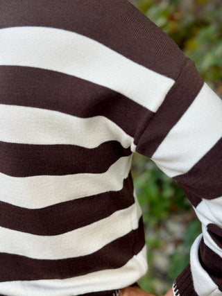 Pistache Crew Neck Striped Fine Knit Sweater