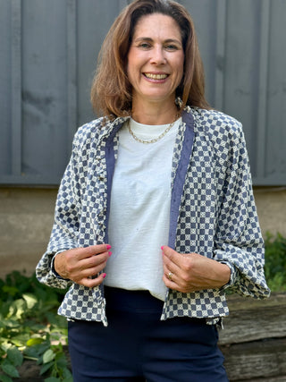 FRNCH Zinnia Denim & Eyelet Check Blouse