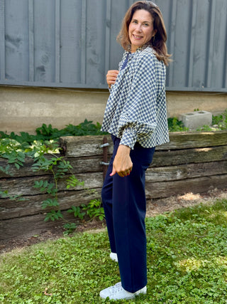 FRNCH Zinnia Denim & Eyelet Check Blouse