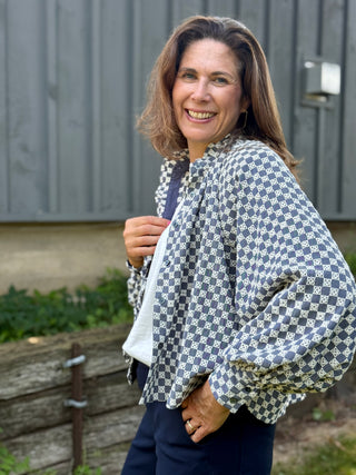 FRNCH Zinnia Denim & Eyelet Check Blouse