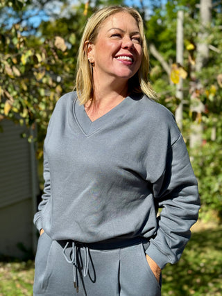 Paper Label Emma V Neck Blouson in Turbulence