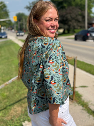 Poplin & Co Winter 3/4 Sleeve Birds Blouse