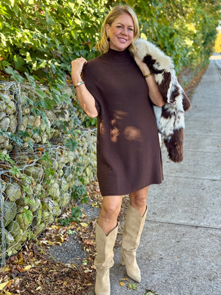 Pistache Rib Funnel Neck Fine Knit Dress