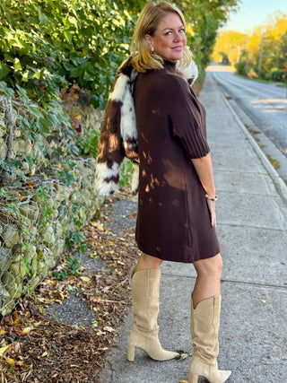 Pistache Rib Funnel Neck Fine Knit Dress