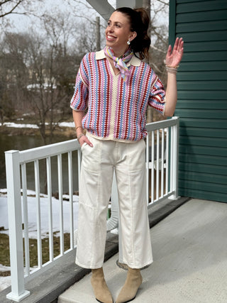 FRNCH Missy Crochet Polo Top