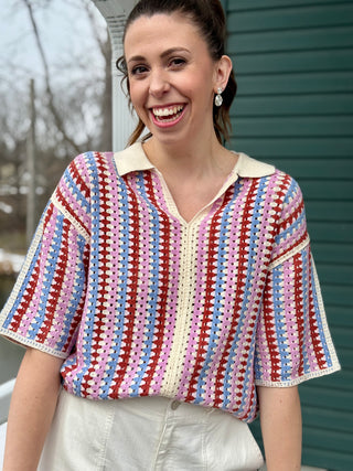 FRNCH Missy Crochet Polo Top