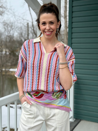 FRNCH Missy Crochet Polo Top