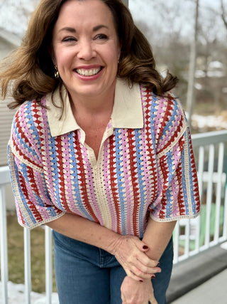 FRNCH Missy Crochet Polo Top