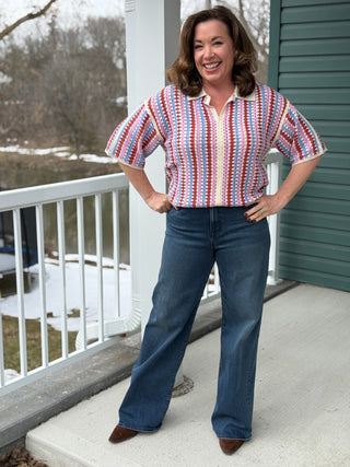 FRNCH Missy Crochet Polo Top