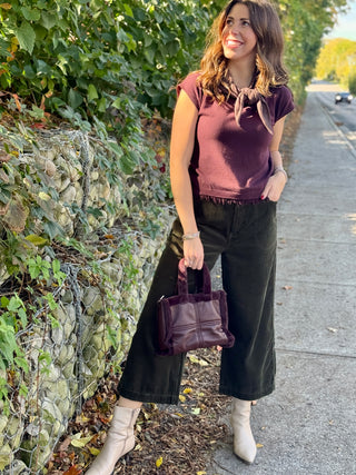 Pistache Fringe Fine Knit Top in Ruby