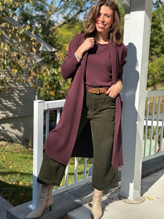 Pistache Fringe Fine Knit Top in Ruby