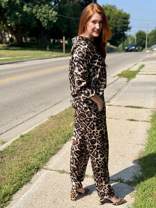 Pistache Satin Pant in Leopard