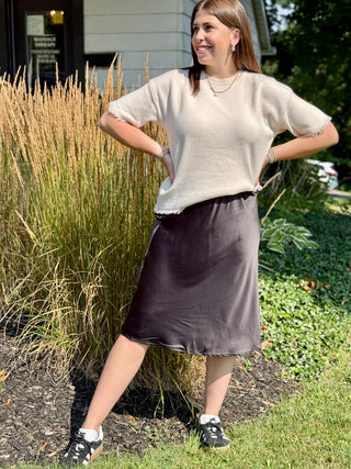 Pistache Satin Slip Skirt