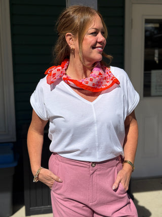 Duer Pima Cotton White V-Neck Dolman Tee