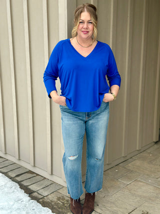 Dotty V-Neck Bamboo Tee in Cobalt