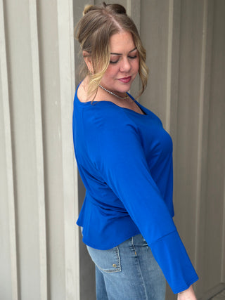 Dotty V-Neck Bamboo Tee in Cobalt