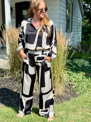 Pistache Satin Pant in Abstract Mosaic