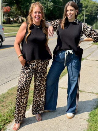 Pistache Satin Pant in Leopard