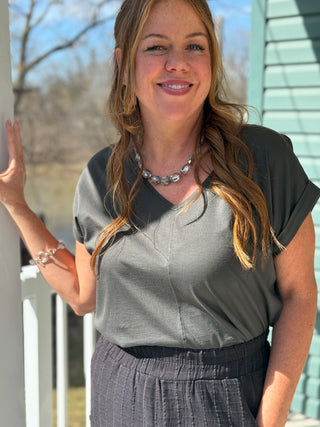 Duer Pima Cotton Evergreen V-Neck Dolman Tee