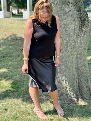 Pistache Satin Slip Skirt