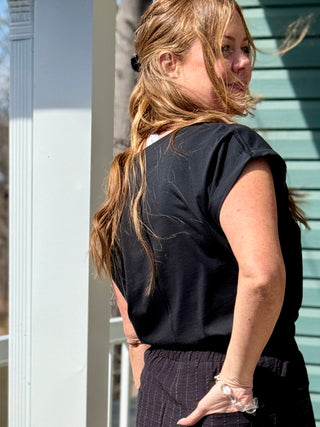 Duer Pima Cotton Black V-Neck Dolman Tee