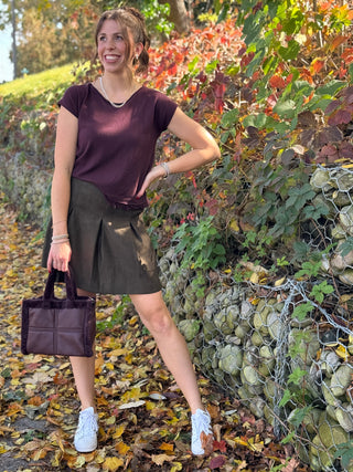 Hilary MacMillan Olive Suede Bubble Hem Skirt