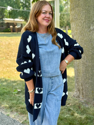 Pistache Navy Heart Knit Cardi