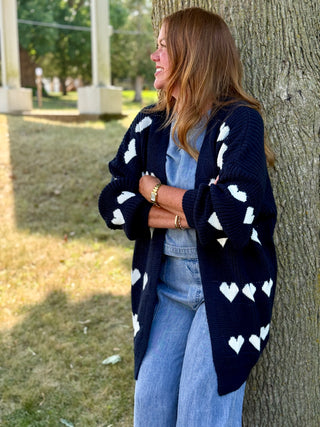 Pistache Navy Heart Knit Cardi