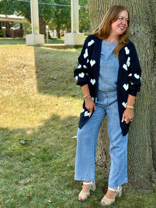 Pistache Navy Heart Knit Cardi