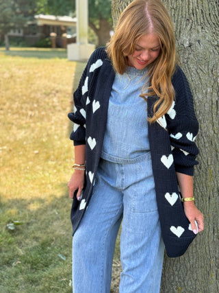 Pistache Navy Heart Knit Cardi