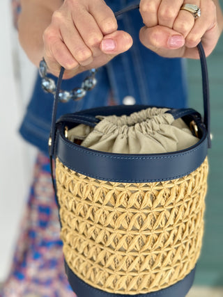 Mathilde Carmessi Raffia & Leather Cylinder Bag