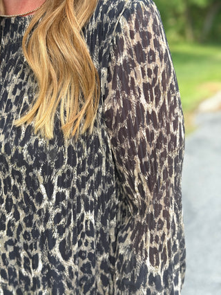 Pistache Georgette Leopard Plisse Dress