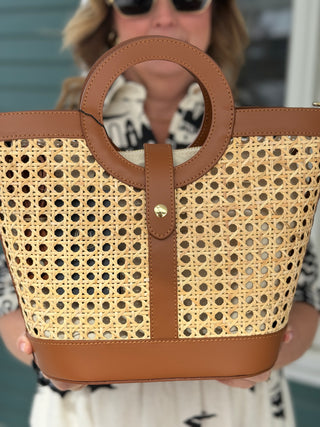 Mathilde Ventura Structured Raffia & Leather Bag