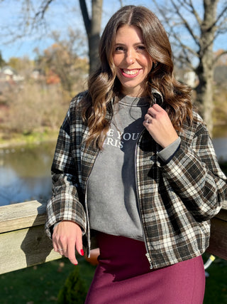 Brunette The Label Lightly Quilted Plaid Jacket