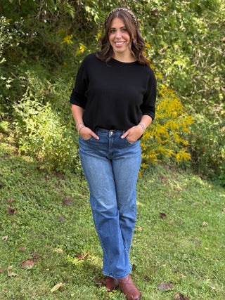 Pistache Drop Sleeve Sweatshirt in Black