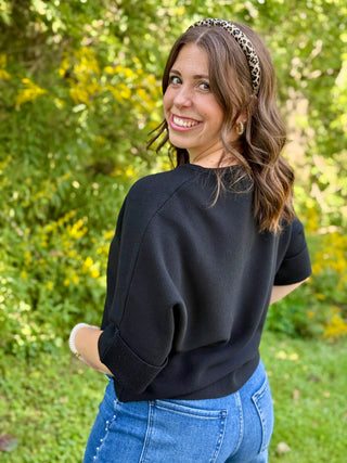 Pistache Drop Sleeve Sweatshirt in Black