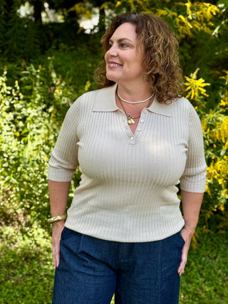 Paper Label Leona Rib Polo in Soy Milk