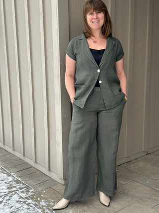 Pistache High Waisted Linen Pant