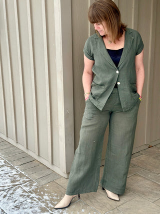 Pistache High Waisted Linen Pant