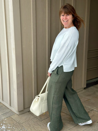 Pistache High Waisted Linen Pant