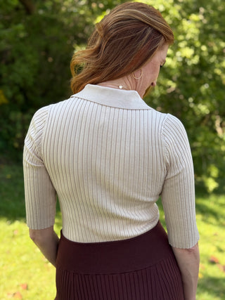Paper Label Leona Rib Polo in Soy Milk