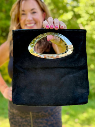Mathilde Silver & Black Suede Handbag